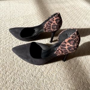 Suede black and leopard 4” heels
